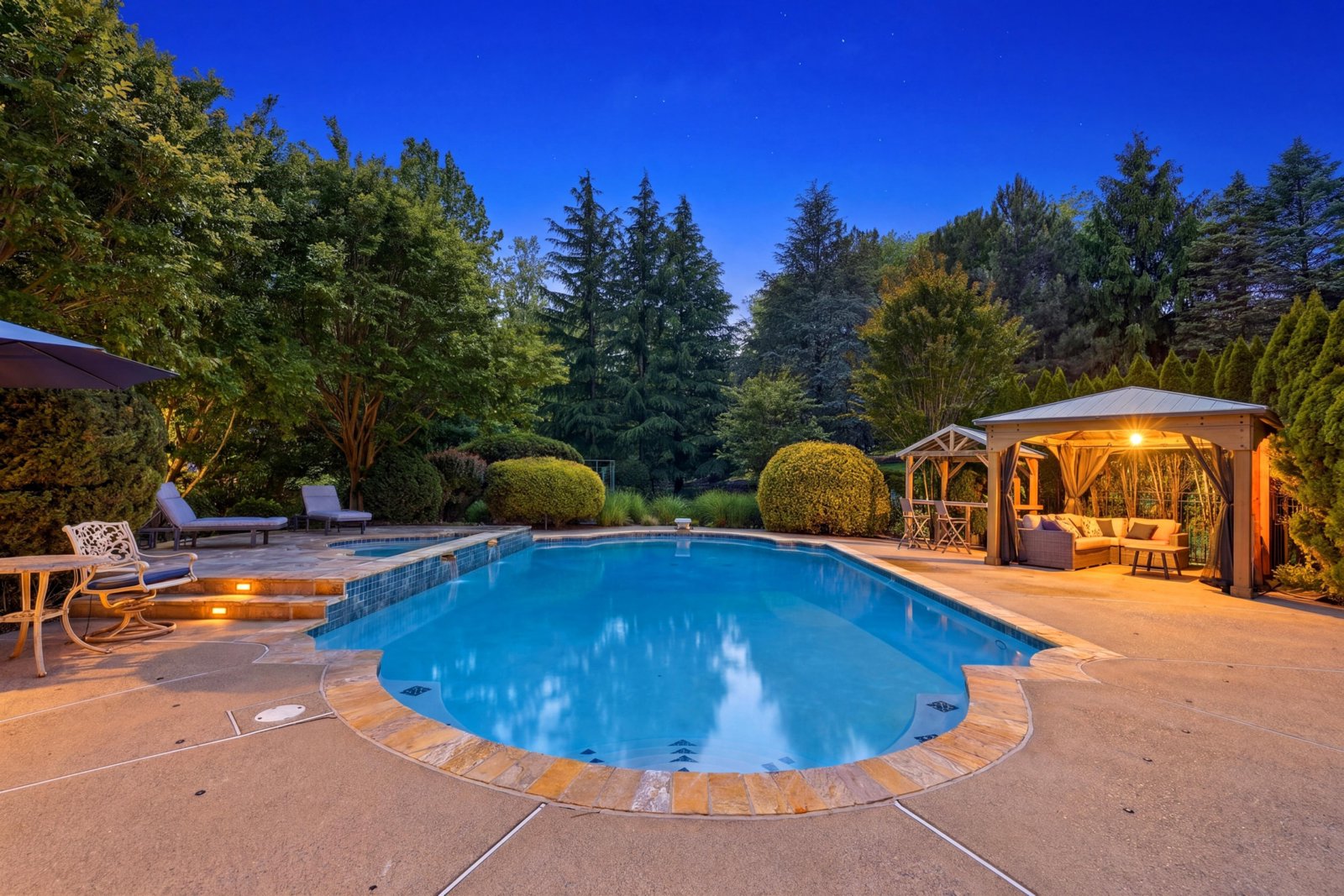 Twilight pool and gazebo