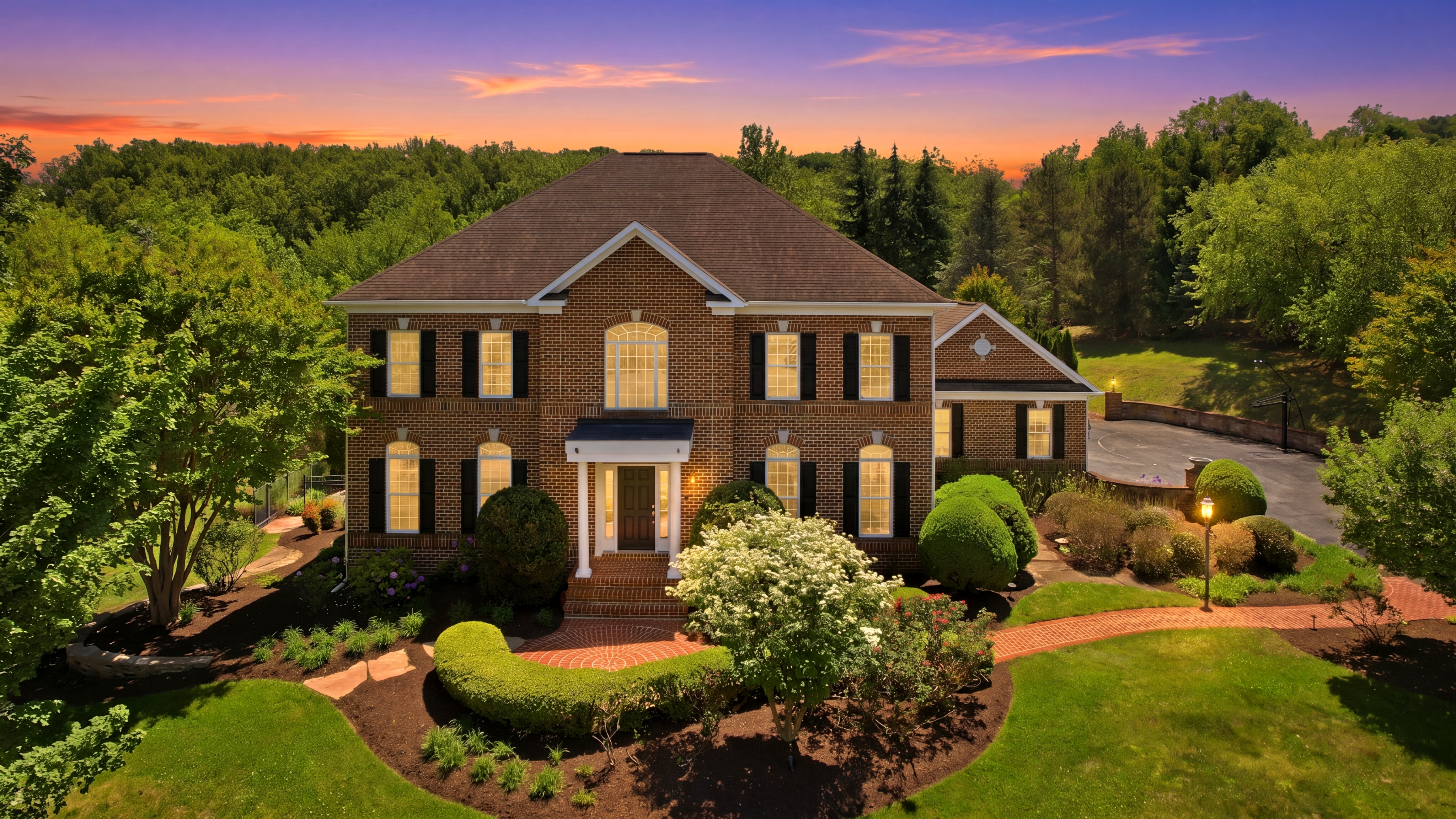 Brick colonial at golden hour, Northern Virginia