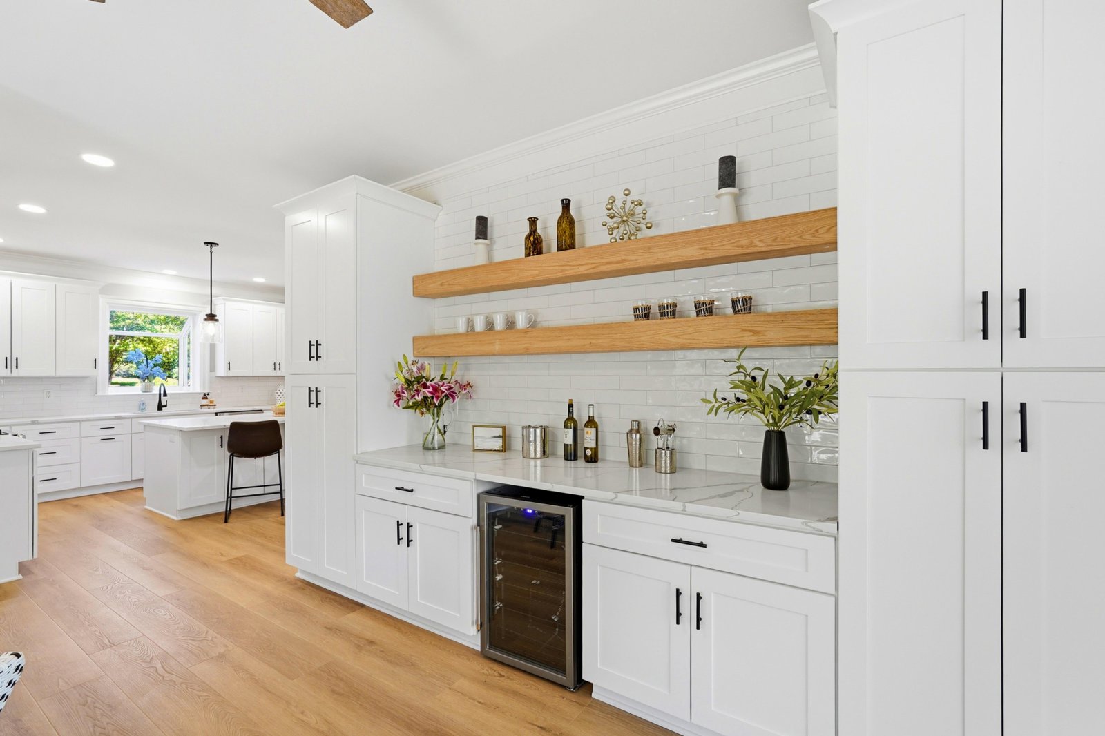 Styled kitchen shelving, editorial detail shot