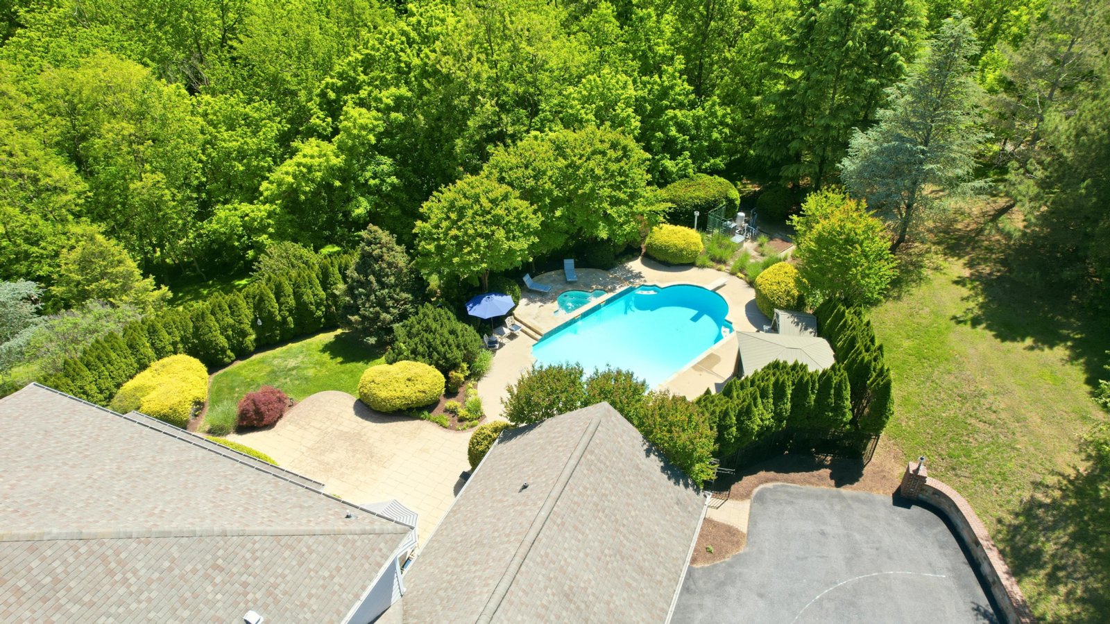 Aerial of pool and grounds